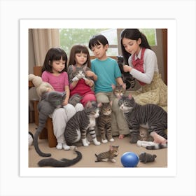 Family With Cats Art Print
