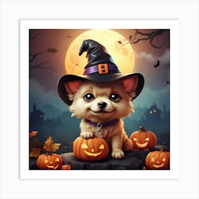 Cute Dog In A Witch Hat Art Print