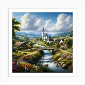 Village By The Stream Art Print