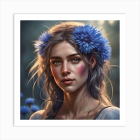 Girl with cornflowers in her hair Art Print