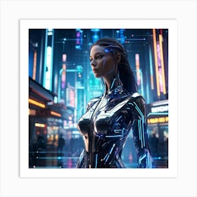 Artificial Intelligence Embodied In A Sleek Futuristic Cybernetic Figure Stands At The Center Of A (4) Art Print