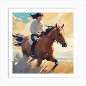 Girl Riding A Horse Art Print