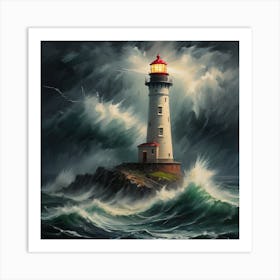Weathered Lighthouse In The Storm Art Print