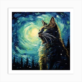 Van Gogh Inspired Cat Art Print Art Print