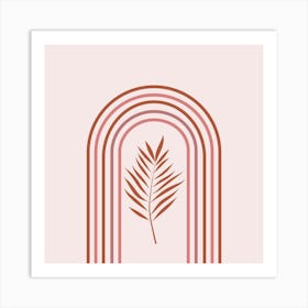 Minimalist Terracotta Tropical Leaf on Rainbow Art Print