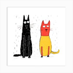 Two Cats In The Rain Art Print