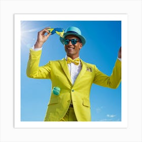 A Fashionable Adult Businessman In A Green Summer Suit Coupled With A Vibrant Yellow 3 Piece Access (5) Art Print