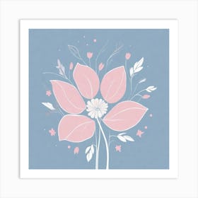 A White And Pink Flower In Minimalist Style Square Composition 482 Art Print