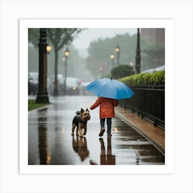 Leonardo Vision Xl A Kid Walking His Dog In The Rainy Day Hold 0 Art Print