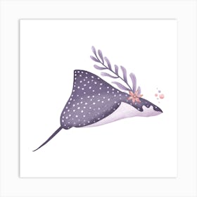 Purple manta ray ocean nursery print Art Print