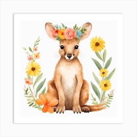 Floral Baby Kangaroo Nursery Illustration (20) Art Print