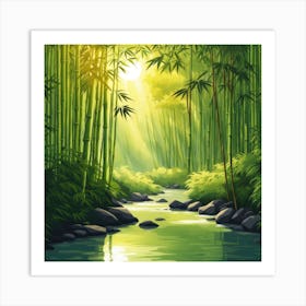 A Stream In A Bamboo Forest At Sun Rise Square Composition 184 Art Print