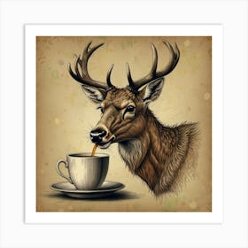 Deer Drinking Tea 1 Art Print