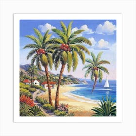 Three palm trees on the sea coast 6 Art Print