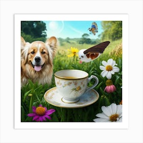 Butterfly And Dog In The Meadow Art Print