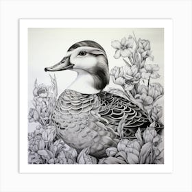 Duck In Flowers Art Print