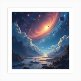 Watercolor Cosmic Landscape With Bright Stellar Elements 1 Art Print