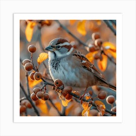 Sparrow In Autumn 1 Art Print