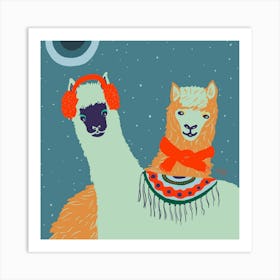 Winter Llamas Art Print