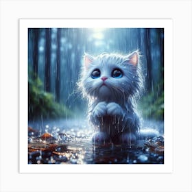 Cute Kitten In The Rain 1 Art Print