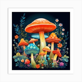 Colorful Mushrooms In The Forest 4 Art Print