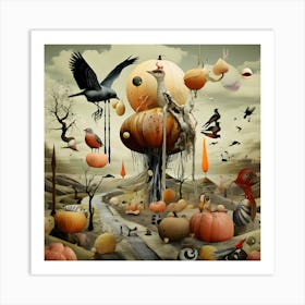 Crows And Pumpkins Art Print