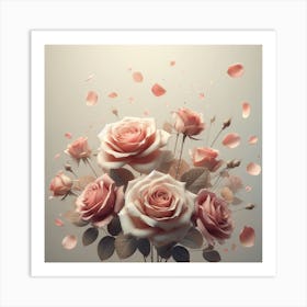 Pink Roses With Flying Petal Art Print