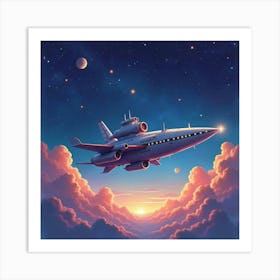 Watercolor Space Station Floating Peacefully Among Stars And Colorful Gas Clouds 1 Art Print