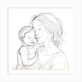 Mother And Child Line Art Art Print