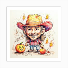 Caricature Of A Cowboy Art Print