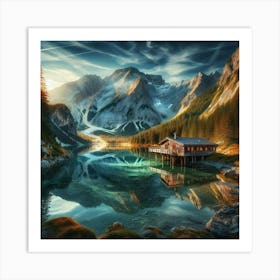 Lake House In The Mountains Poster