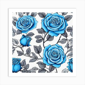 Blue Roses Seamless Pattern 3 Art Print