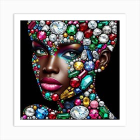 Gemstone Beauty: A Colorful and Sparkling Collage of a Woman’s Face with Precious Stones Art Print