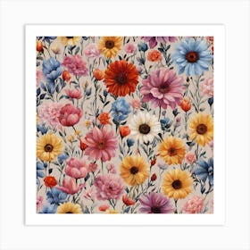 Multicolored Flowers Art Print