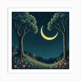 Moon And Forest Style William Morris2 Art Print (15) Art Print