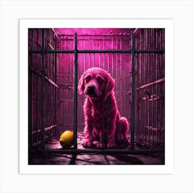 Pink Dog In Cage Art Print