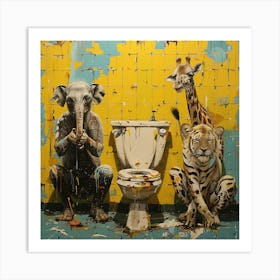 Giraffes And Elephants Art Print