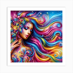 Colorful Girl With Colorful Hair Art Print