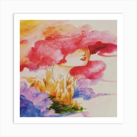 Watercolor Of A Woman With Pink Hair Art Print