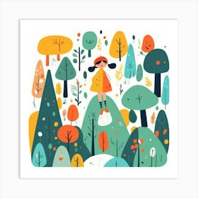 Girl in the forest, whimsical design 8 Art Print