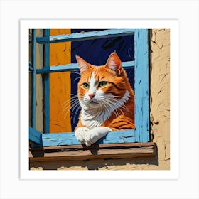 Orange Cat In Window Art Print