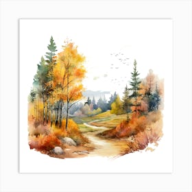 Watercolor Autumn Landscape 19 Art Print