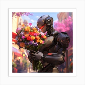 Robot Holding Flowers Poster