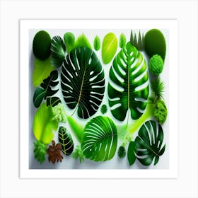 Tropical Leaves, A collection of tropical plants with green leaves Art Print