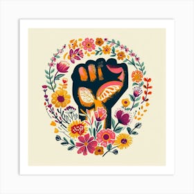 Watercolor Garden Flowers Strong Human Fist Bright Colors Art Print