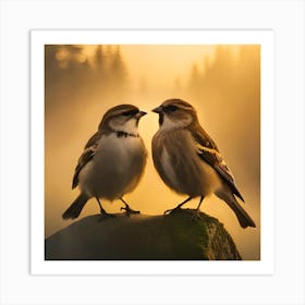 Firefly A Modern Illustration Of 2 Beautiful Sparrows Together In Neutral Colors Of Taupe, Gray, Tan (71) Art Print