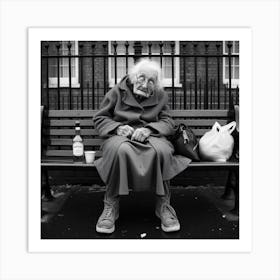 Old Lady On A Bench Art Print