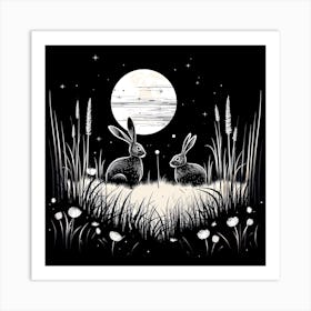 Rabbits At Night Art Print