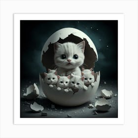 Mother cat and her babies Art Print