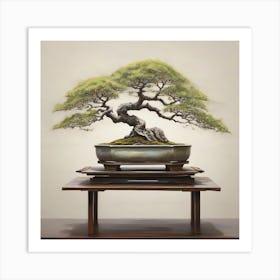 Bonsai on Table, optimistic painting Art Print